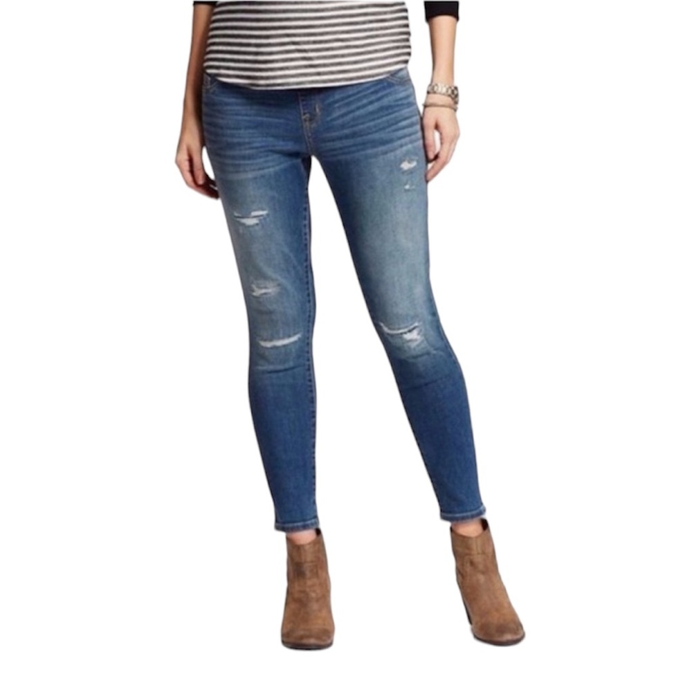 Liz Lange Maternity Jeans Ankle Skinny Distressed Blue Denim Women’s Size Small